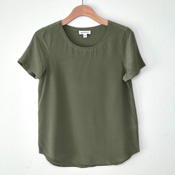 Meera Brooke Silk Short Sleeve Tee Olive Size S - Picture 1 of 7
